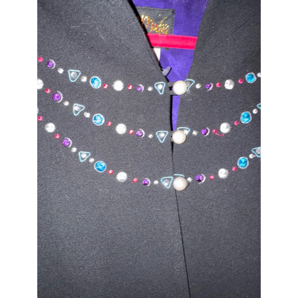 Bob Mackie Wearable Art Blazer Black Beaded Necklace Detail Purple Lining XL - Picture 6 of 10
